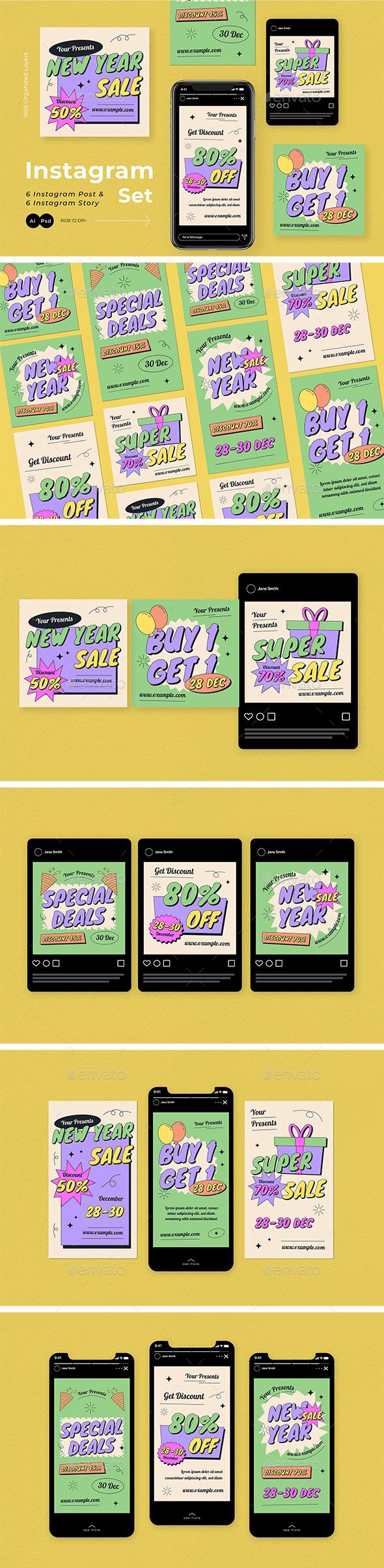 Green Aesthetic New Year Sale Instagram Pack