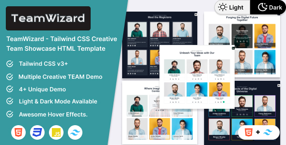 TeamWizard - Tailwind CSS Creative Team Showcase HTML Template