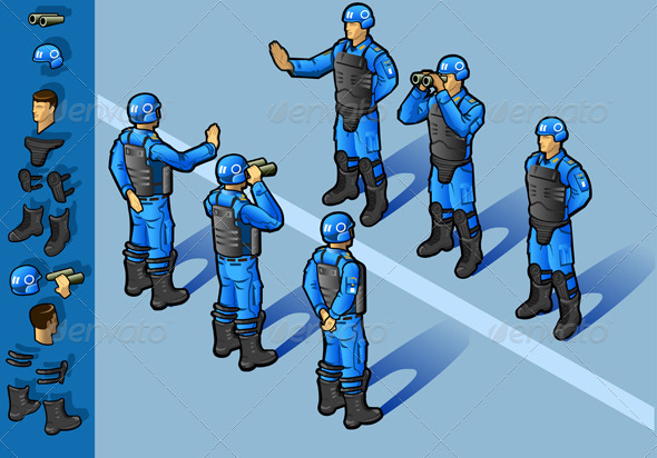 Isometric Set of Military Peacekeepers Standing - Conceptual Vectors