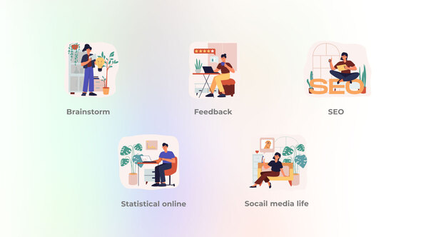 Social Media Life - Flat Concept of Smiling People