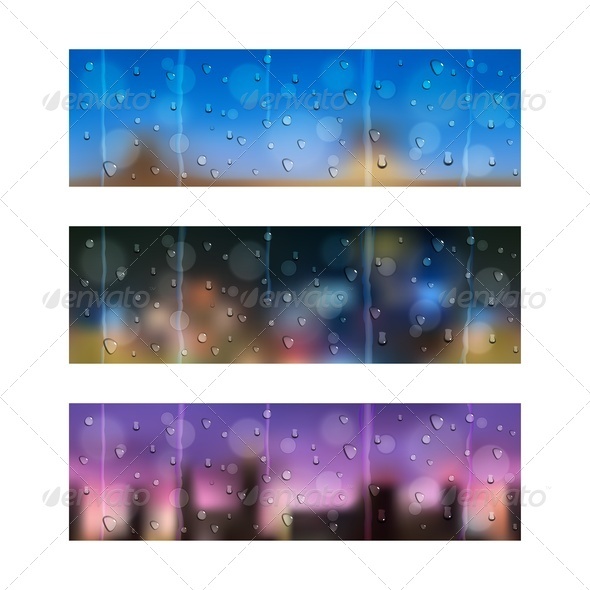 Drops on Window Glass. Seamless Banners. - Backgrounds Decorative