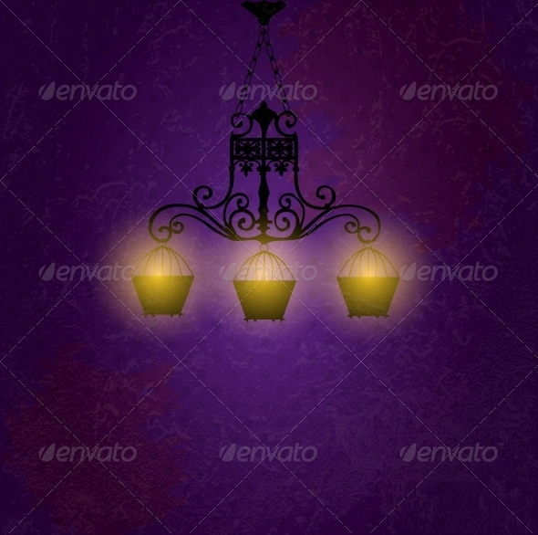 Vintage background with chandelier vector illustra - Decorative Symbols Decorative