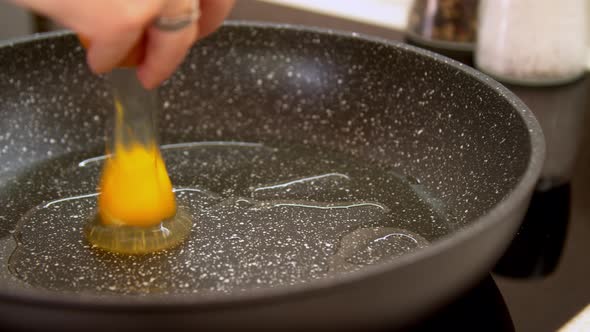 Slow Motion Egg Frying in Pan