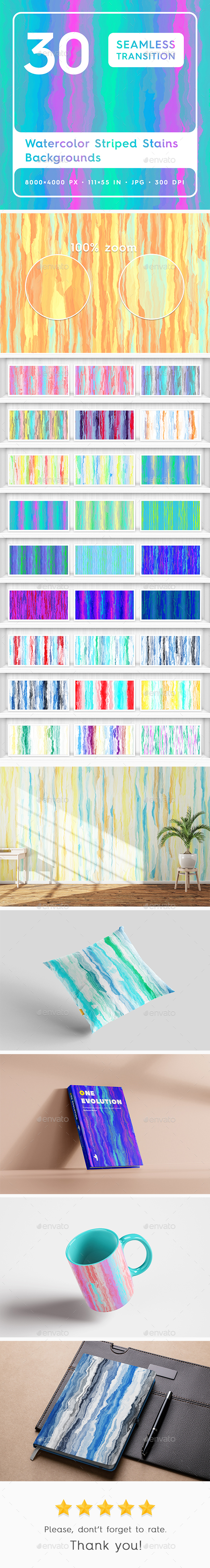 40 Watercolor Striped Stains Backgrounds