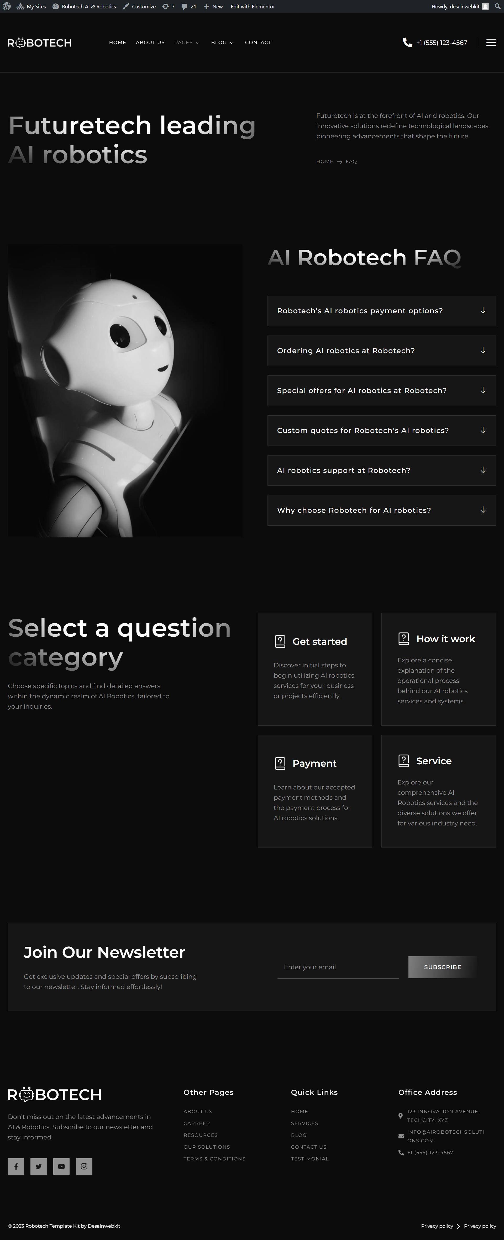 Robotech - AI & Robotics Elementor Template Kit by heydenstudio ...