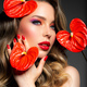Beautiful white girl with red flowers. Stunning girl with  Anthurium red.  - PhotoDune Item for Sale