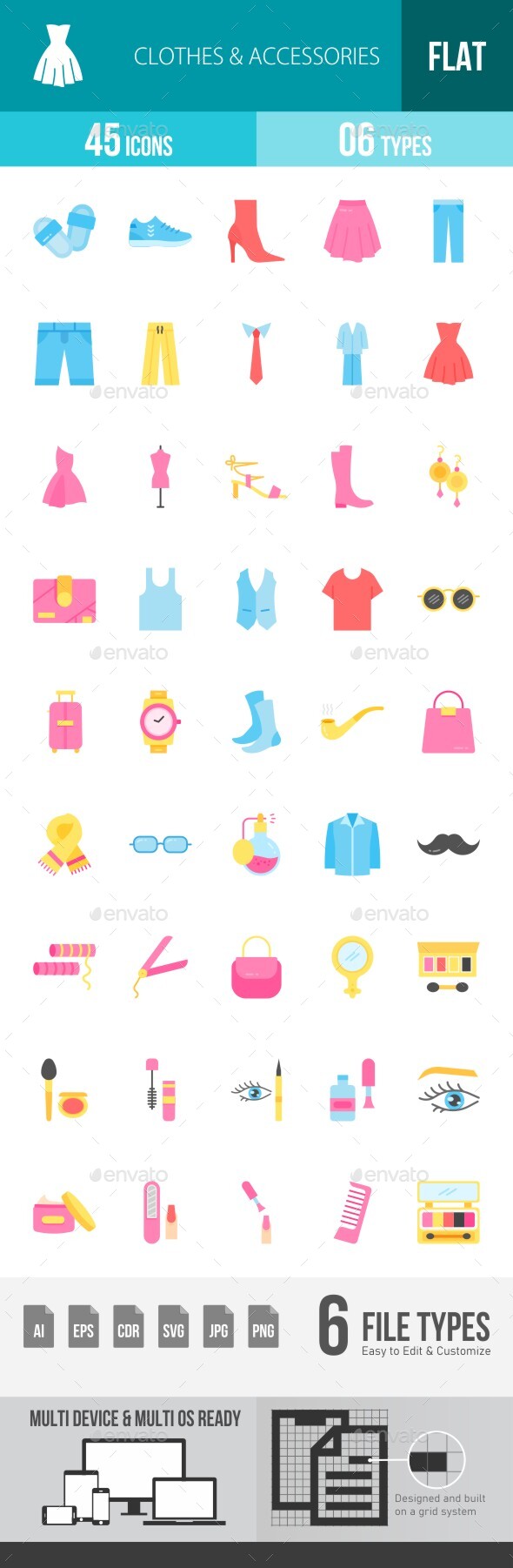 [DOWNLOAD]Clothes & Accessories Flat Multicolor Icons