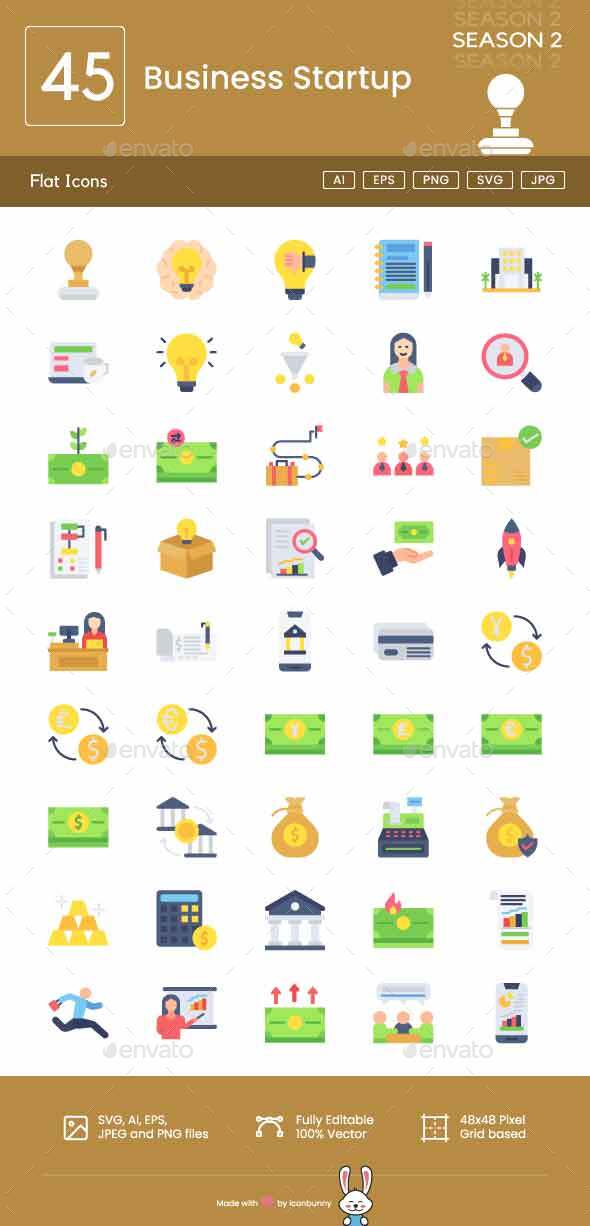 Business Startup Flat Multicolor Icons