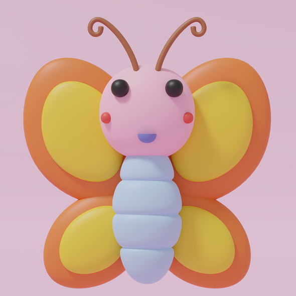 Cartoon Cute Butterfly 1 3D model
