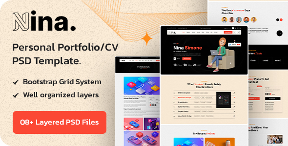 Nina - Personal Portfolio/CV PSD Template.