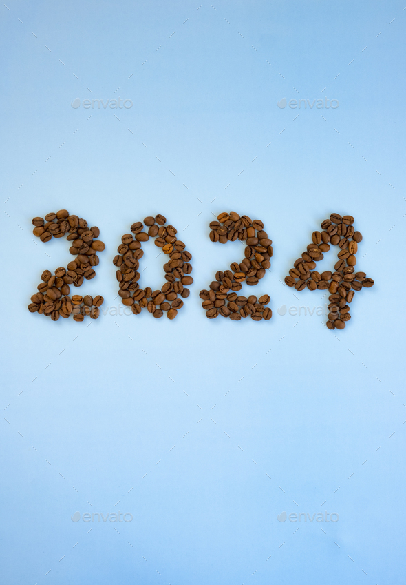 2024 Number Made Of Roast Coffee Beans And Cup Of Coffee Stock Photo By   00DSCF2806 