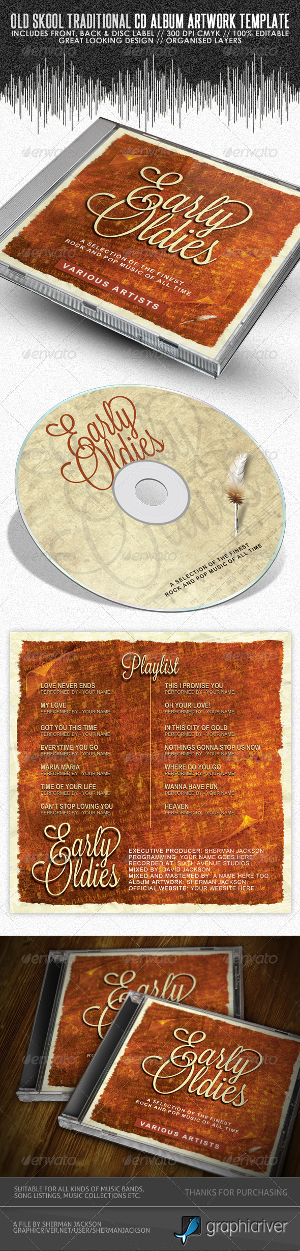 Old Skool Traditional CD Cover Artwork Template - CD & DVD Artwork Print Templates