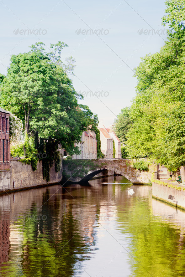 Classic view of channels of Bruges.