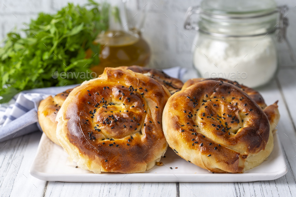 Turkish phyllo stuffed with spinach, cheese (Turkish; Gul borek or gul ...