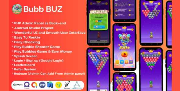 Bubb Buz Bubble Shooter Game - Rewards Earning App Android Studio Project