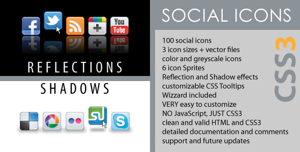 Social Icons - CSS3 Reflections & Shadows