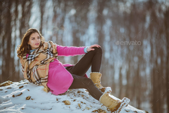 Beautiful Woman Wearing Fashionable Winter Clothes Stock Photo