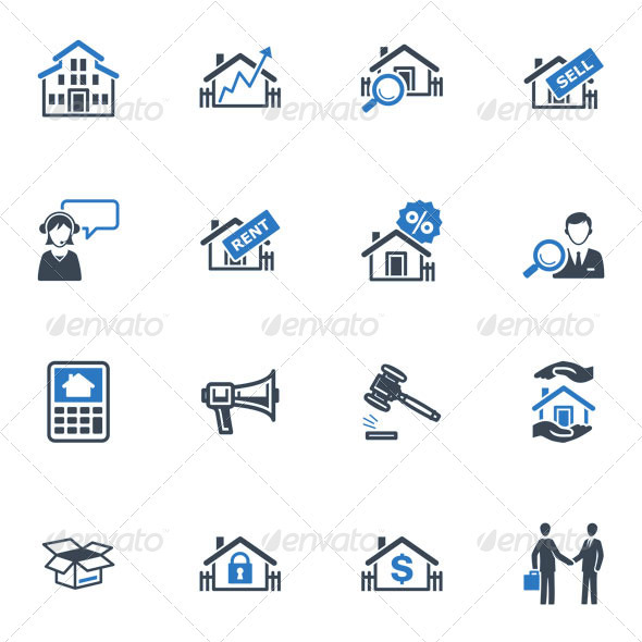Real Estate Icons - Blue Series - Buildings Objects