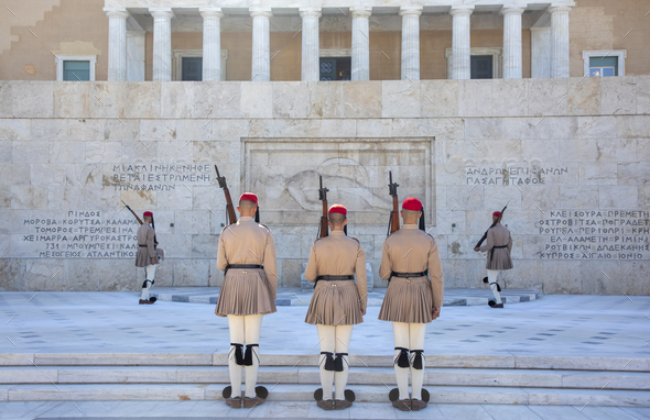 Greece Syntagma Square changing of the guard in front of the monument to the unknown.