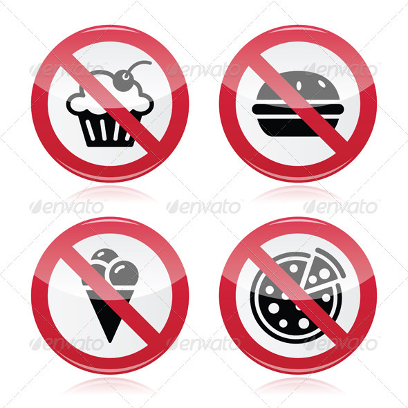 No fast food, no sweets warning red sign - Food Objects