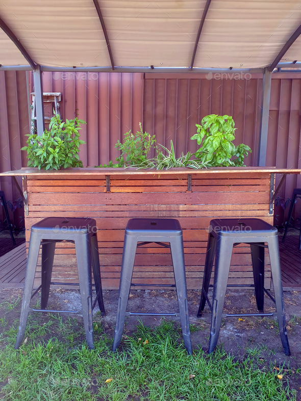 outdoor garden bar table with planter box