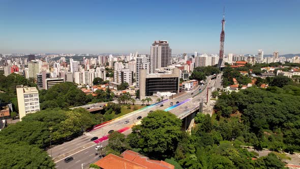 Sumare Viaduct at downtown Sao Paulo Brazil. Tourism landmark. alt