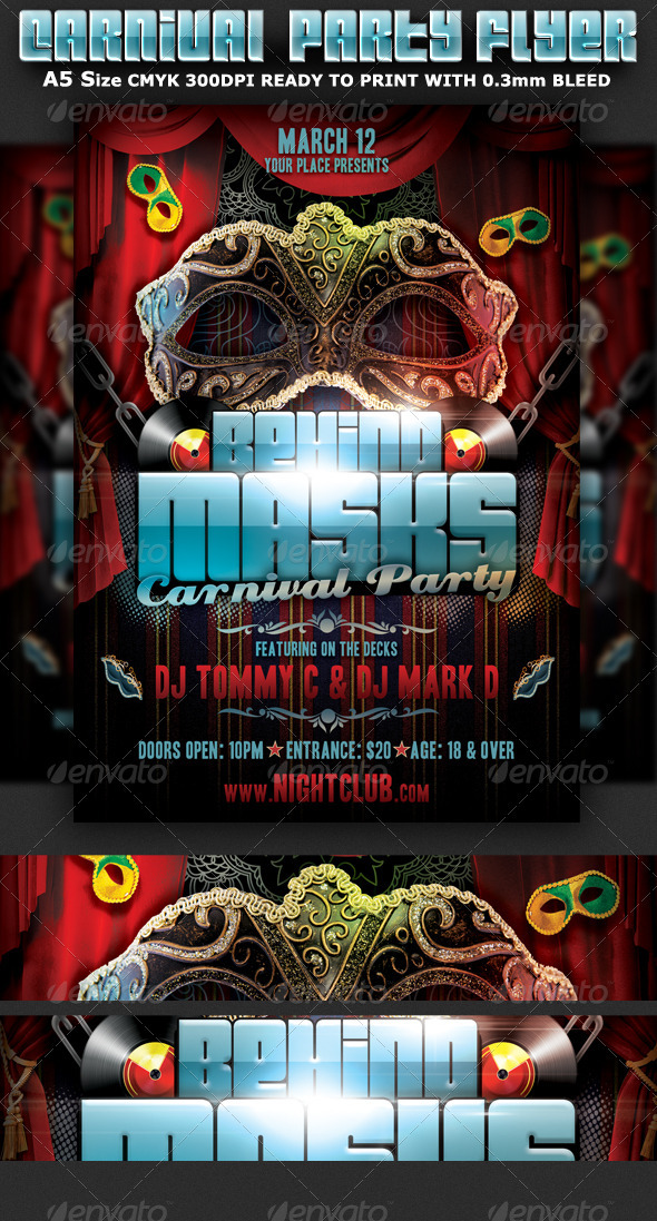 Behind Masks Carnival Party Flyer Template - Clubs & Parties Events