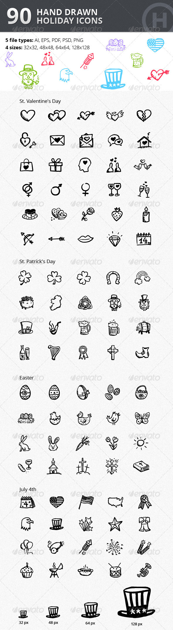 90 Hand-drawn Holiday Icons vol.2 - Seasonal Icons
