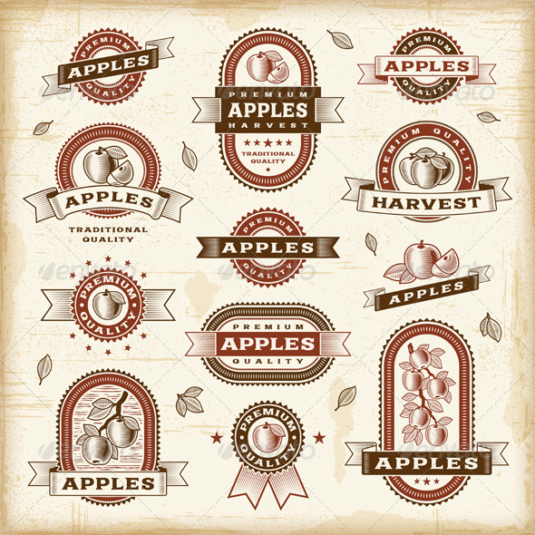 Vintage Apple Labels Set - Decorative Symbols Decorative