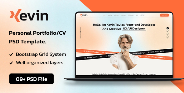 Kevin - Personal Portfolio/CV PSD Template.