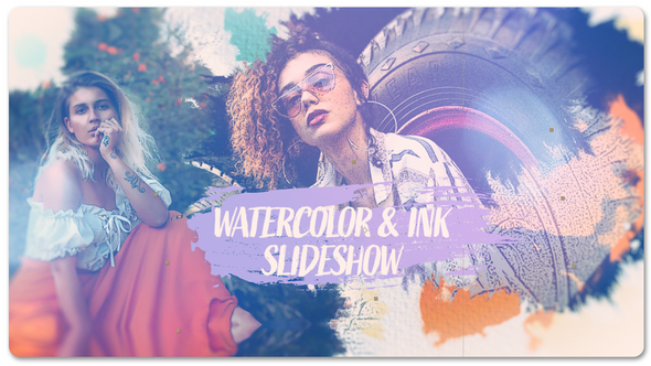 Watercolor & Ink Slideshow Video Displays template preview