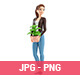 3D Cartoon Woman Carrying Potted Plant
