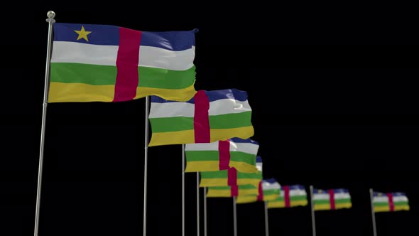 Central African Republic  Row Of Flags Animation Include Alpha Channel