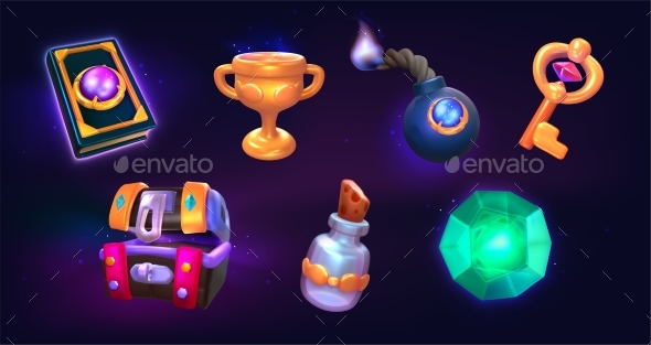 Game Ancient Gui Objects Cartoon Props Icons with