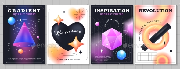 Poster Template Set with Colorful 3d Realistic