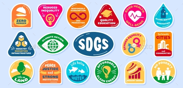 Set of SDGs Stickers or Badges Different Shapes