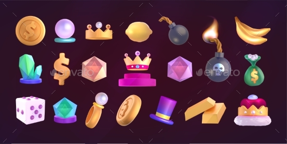 Cartoon Set of Slot Game Icons Casino Collection
