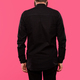 rear view of man in black stylish shirt posing isolated on pink - PhotoDune Item for Sale