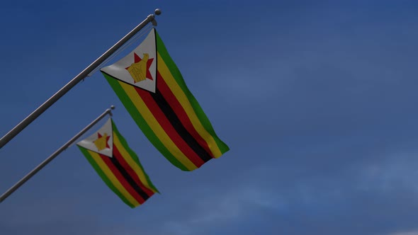Zimbabwe Flags In The Blue Sky - 4K