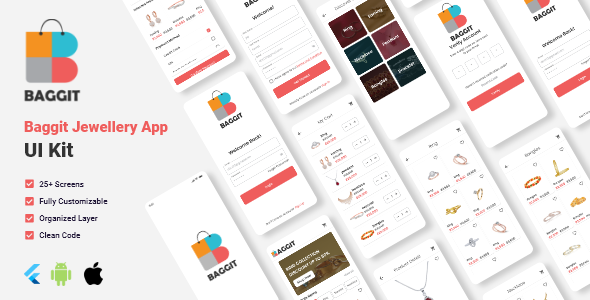 Baggit Flutter: All-in-One Jewelry App UI Kit