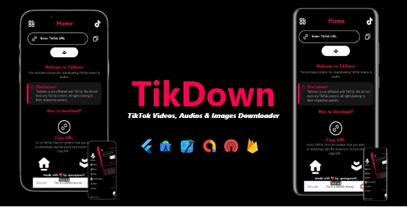 TikDown - TikTok Videos, Audios & Images Downloader | ADMOB, ONESIGNAL, FIREBASE