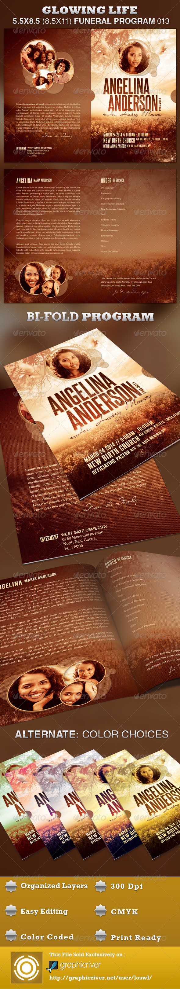 Glowing Life Funeral Program Template 013 - Informational Brochures