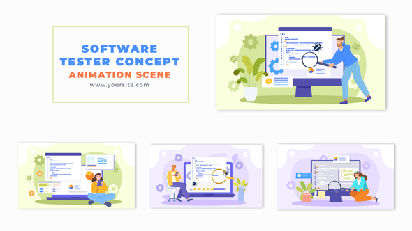 Flat Design Software Engineer Testing Concept Animation Scene