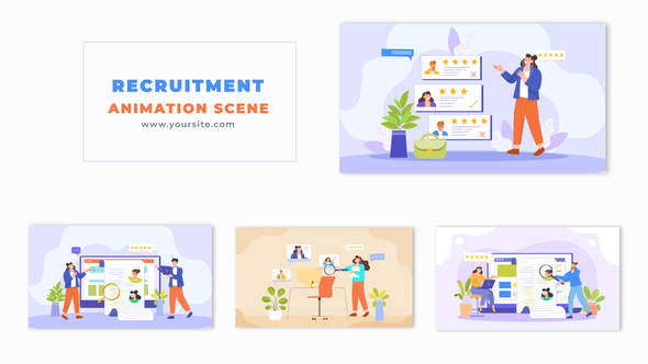 Flat 2D Vector HR Recruitment Resume Animation Scene
