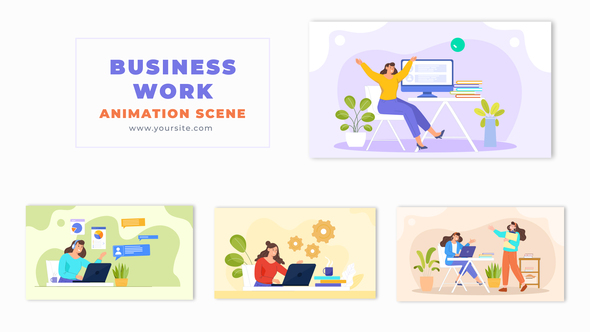 Busy Businesswoman Professional Vector Animation Scene