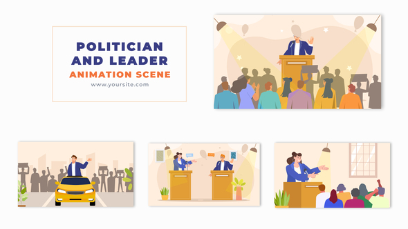 Political Leaders Flat Design Animation Scene