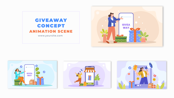 Giveaway Gift Concept Cartoon Character Vector Animation Scene