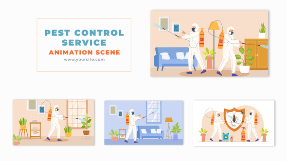Flat Design Pest Control Vector Animation Scene