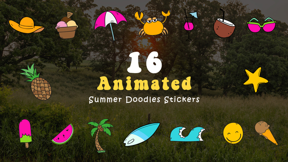 Vector Animated Summer Doodle Stickers