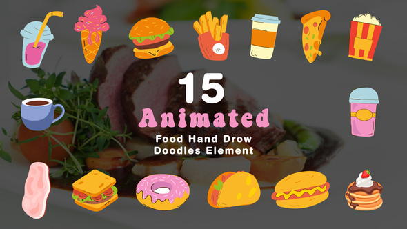 Fast Food Hand Drawn Doodle Elements 2D Animation Scene
